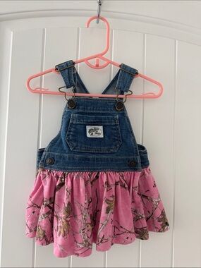 Bass Pro Shops Girls Denim Bib Dress with Pink Camo Skirt